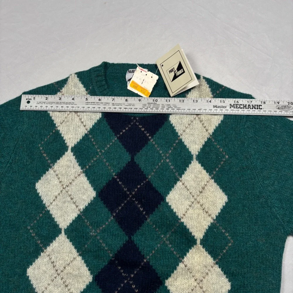 Pauly and Forbes‎ Sweater Mens L Green Argyle 100% Shetland Wool Grandpa NWT